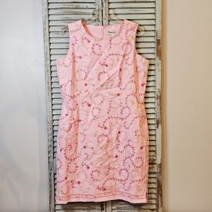TRIBECA STUDIO by Kenneth Cole Size 12P Pink Floral 100% Linen Embroidered Dress